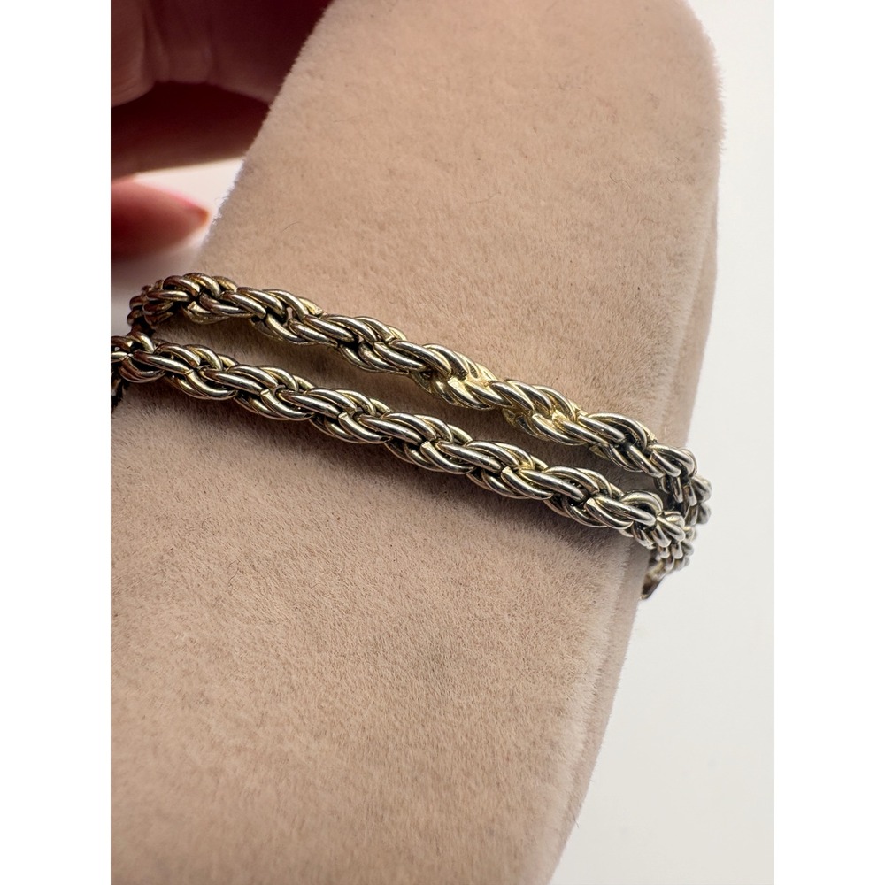 Two Tone Rope Chain Bracelet Gold Silver Rhinestone Layered 7 Inch‎ - Picture 7 of 9